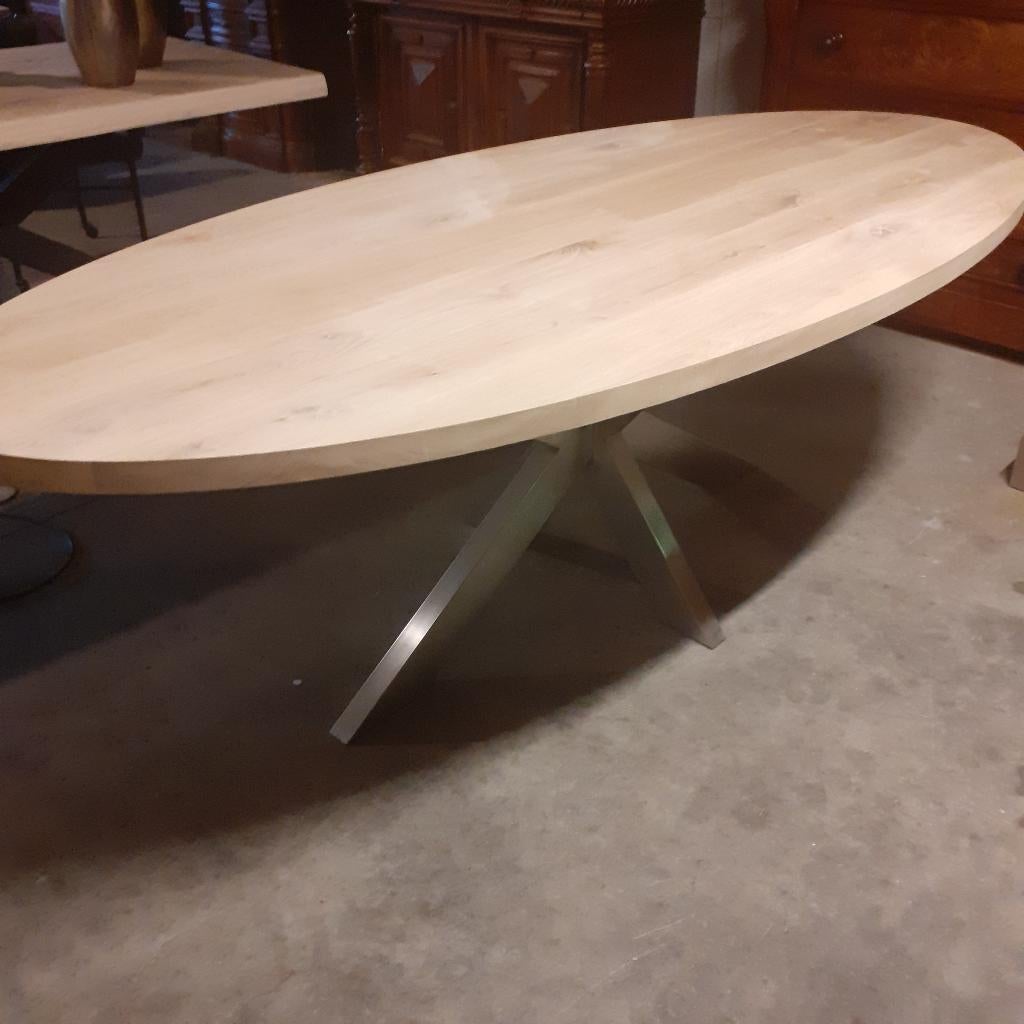 Massief eiken ovale tafel 240x110x4.NIEUW., 100 tot 150 cm, Ophalen of Verzenden, Eikenhout, Ovaal
