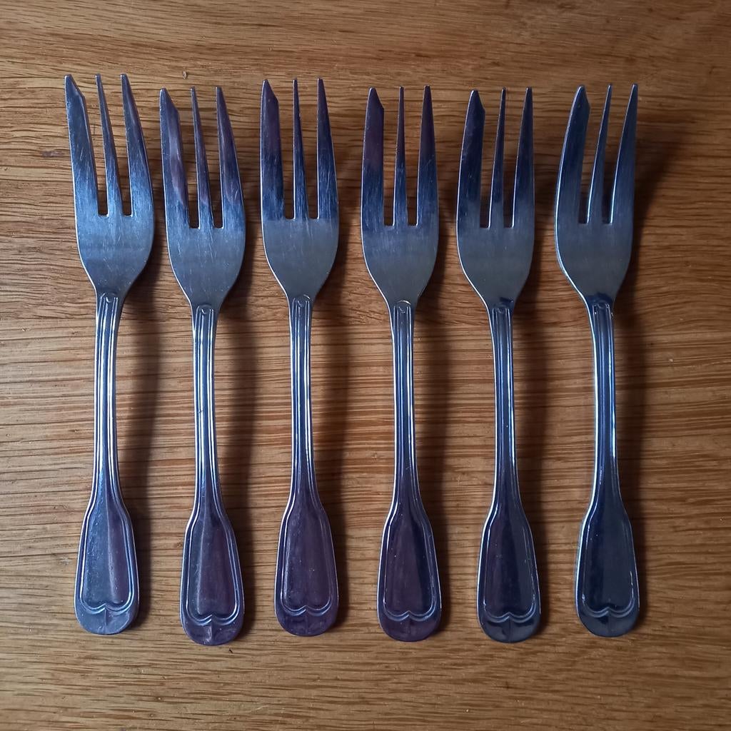 6 Gebakvorken Reppel Inox 18/8, Ophalen of Verzenden, Rvs of Chroom