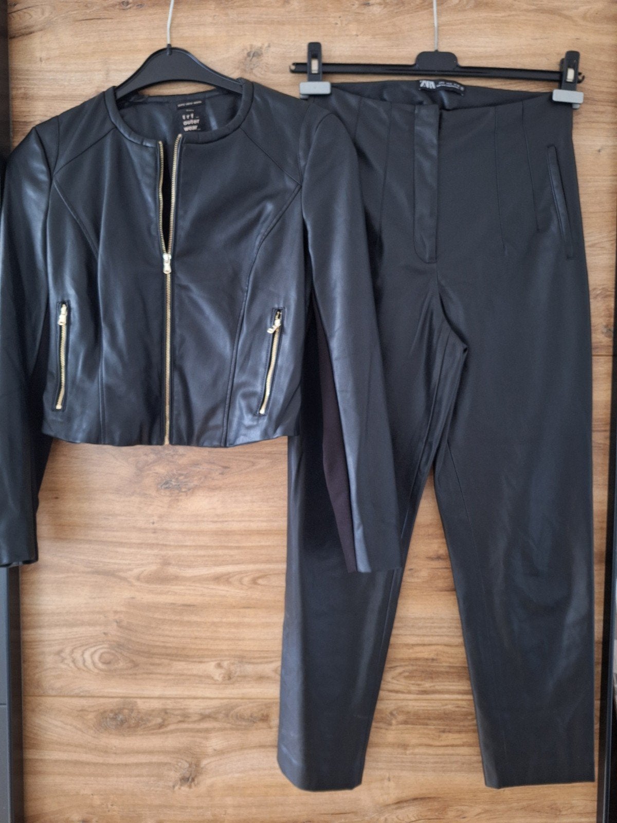 Zara damesbroek en jasje Maat S Leatherlook, Ophalen, Nieuw, Zwart, Lang