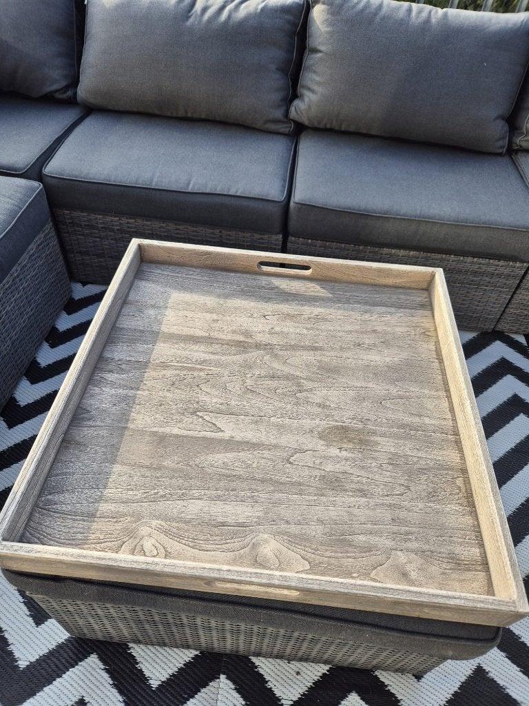 Rough-X Dienblad 70x70 – Oud Teak Greywash, Huis en Inrichting, Woonaccessoires | Dienbladen, Ophalen, Gebruikt, Met opstaande rand