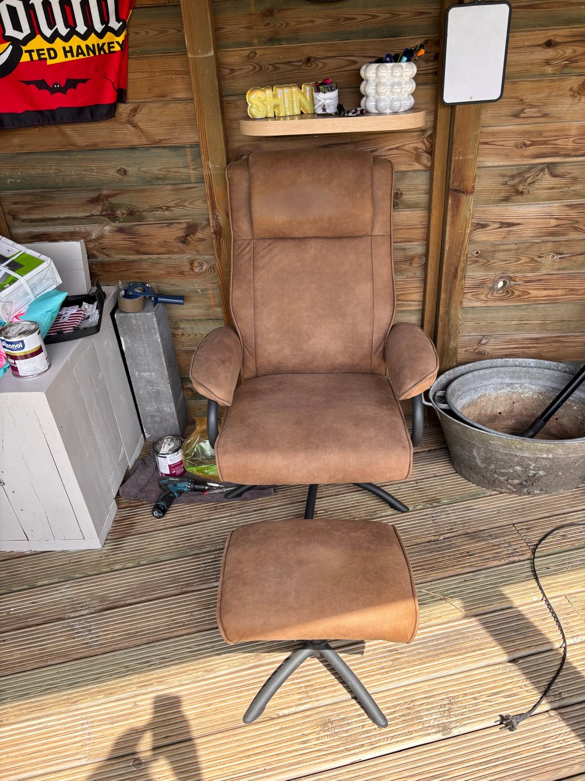 Comfortabele relaxfauteuil met voetenbank - Bruin, Huis en Inrichting, Gebruikt, Bruin, Ophalen of Verzenden, Eén