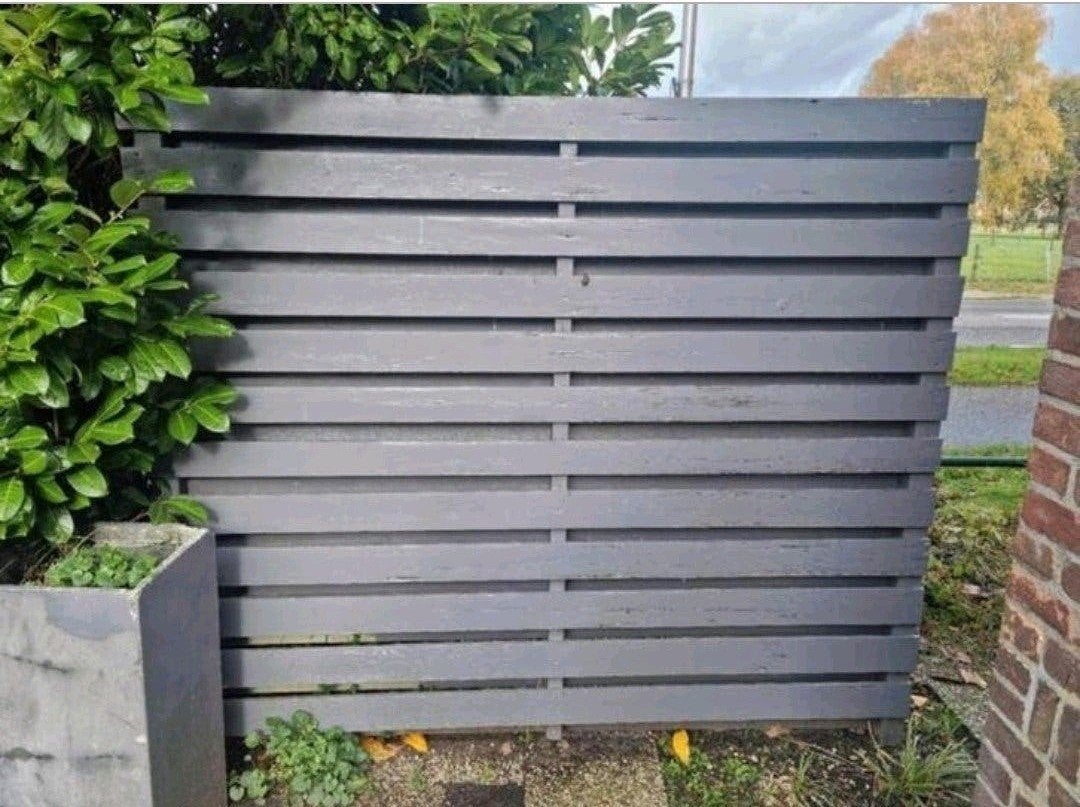 Schutting schuttingdeel babyblauw met palen Circa 190cm hoog, Tuin en Terras, Ophalen, Minder dan 3 meter, Hout, 1 tot 2 meter