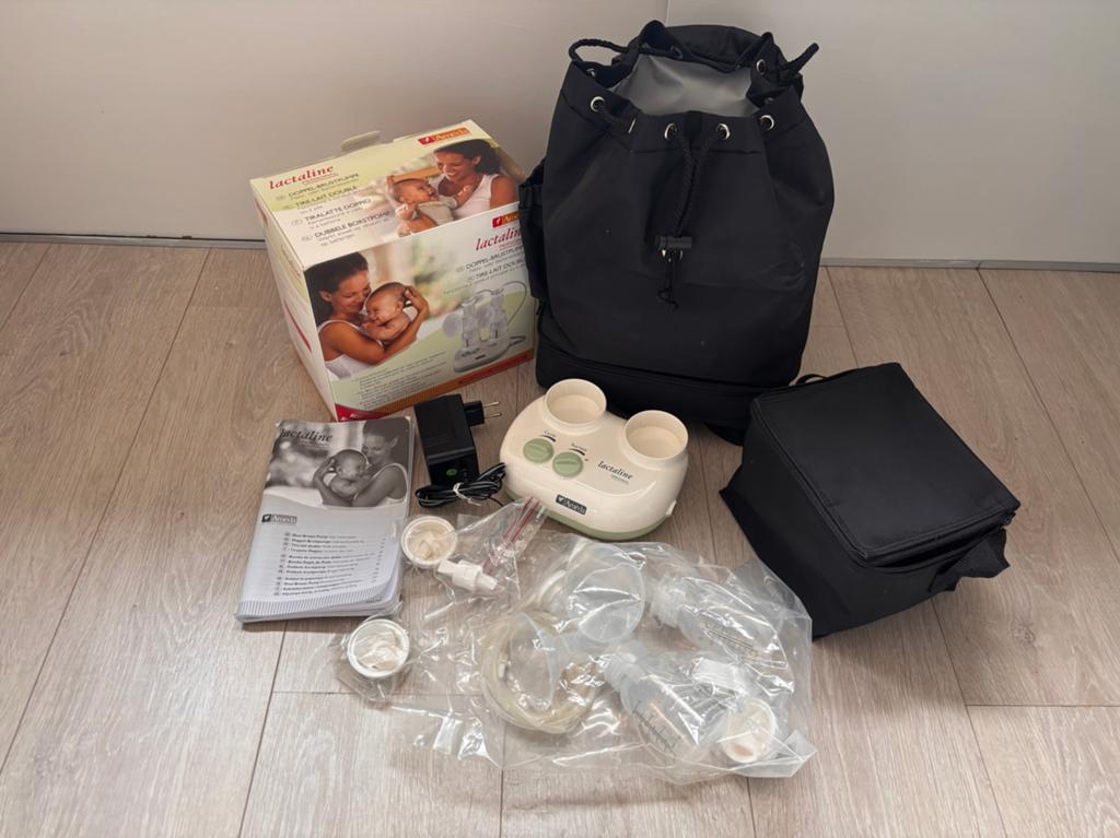 Ameda Lactaline borstkolf met accessoires en tas, Ophalen of Verzenden, Gebruikt