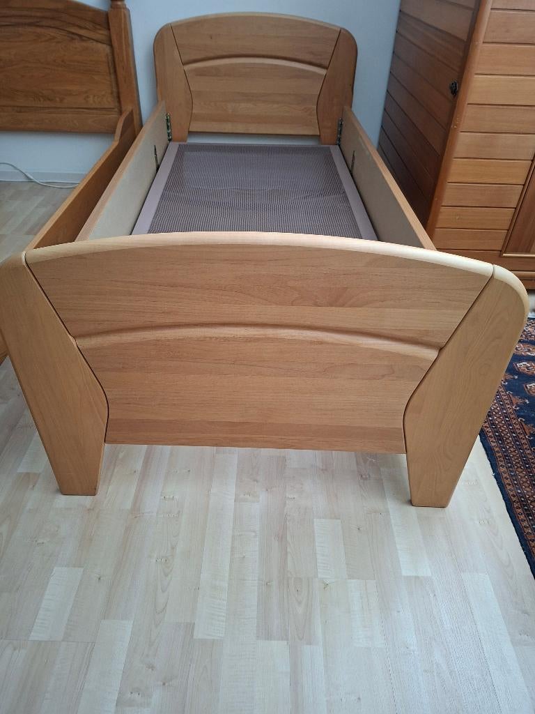 Eiken Bed, Ophalen, 90 cm, Eenpersoons, Bruin
