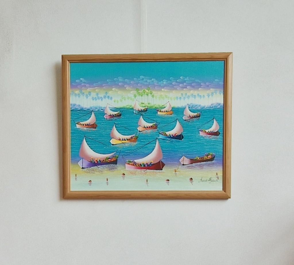 Schilderij 'Boats' Franck Dautruche uit Haïti, Antiek en Kunst, Ophalen