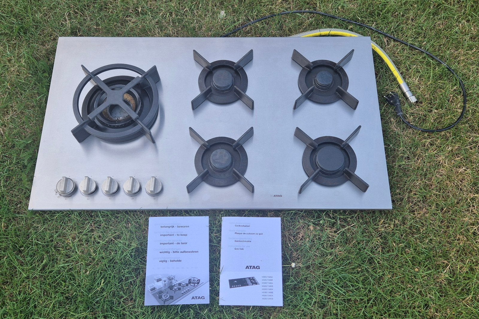 ATAG HG9711MBA/01 5-pits RVS gaskookplaat (90 cm) – Compleet, Witgoed en Apparatuur, Kookplaten, Ophalen, Gebruikt, Inbouw, Gas