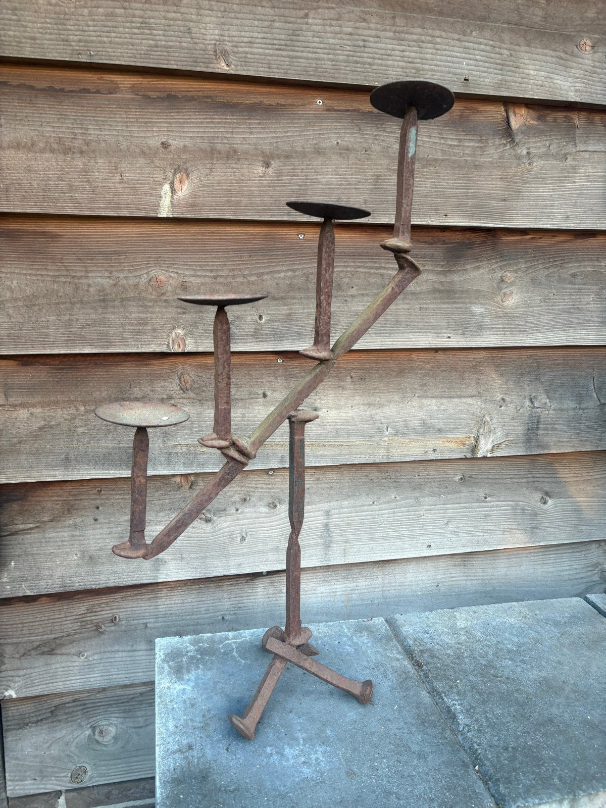 Vintage kaarsenhouder van spoorwegnagels, Ophalen, Overige materialen