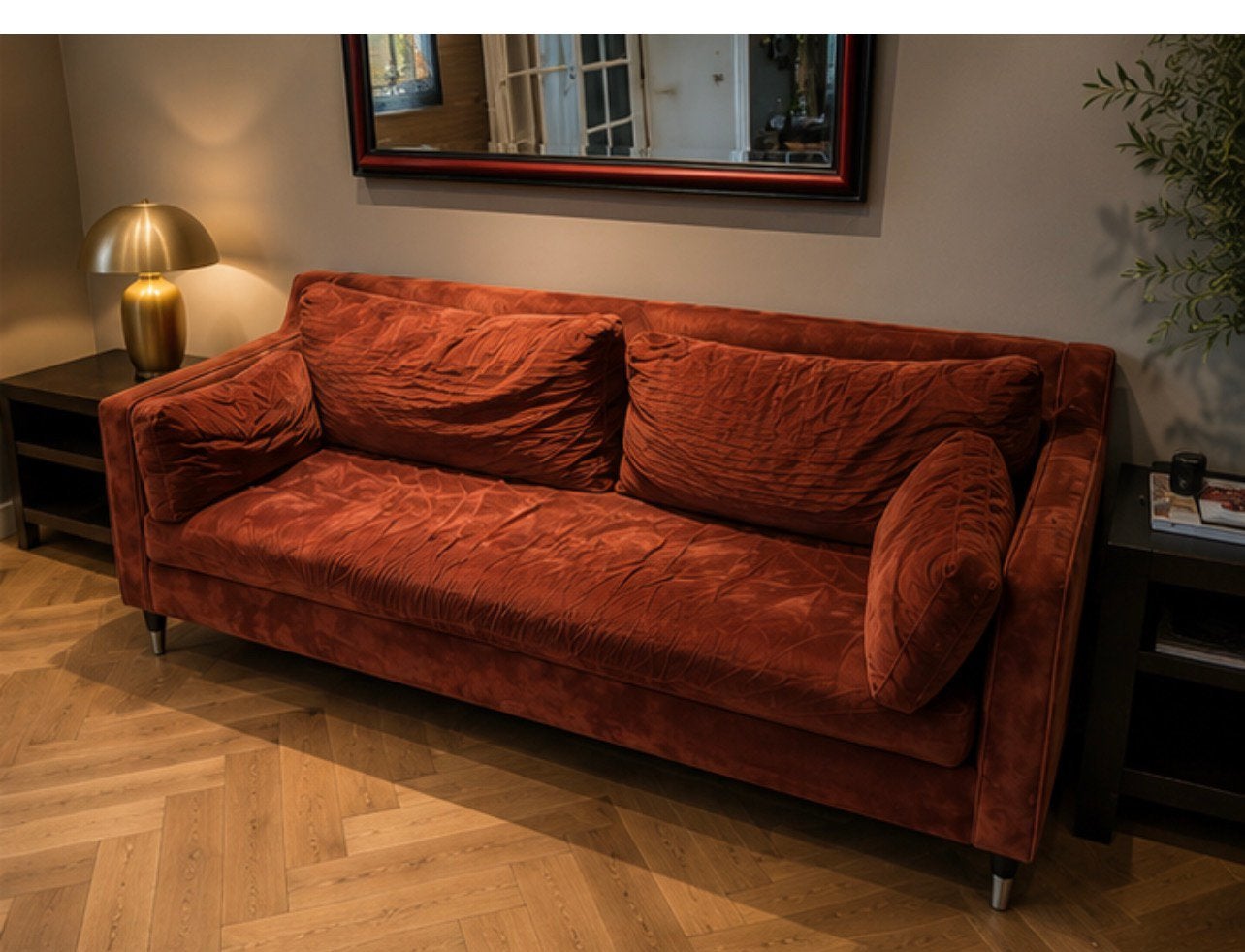 Riverdale Maxim 2,5-zits Bank –Velvet Coffee/Cognac – 221 cm, Huis en Inrichting, Banken | Bankstellen, Ophalen, Gebruikt, Tweepersoons