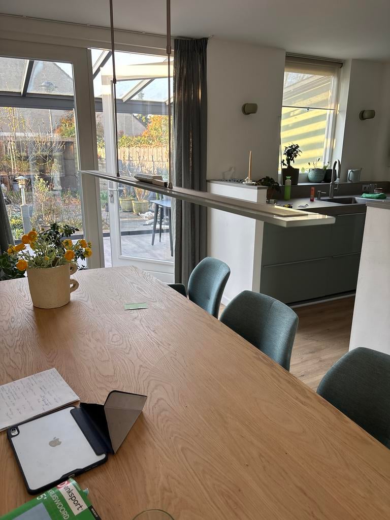 Strakke design hanglamp 1.70m voor boven eettafel, Ophalen, Zo goed als nieuw, Glas, Modern
