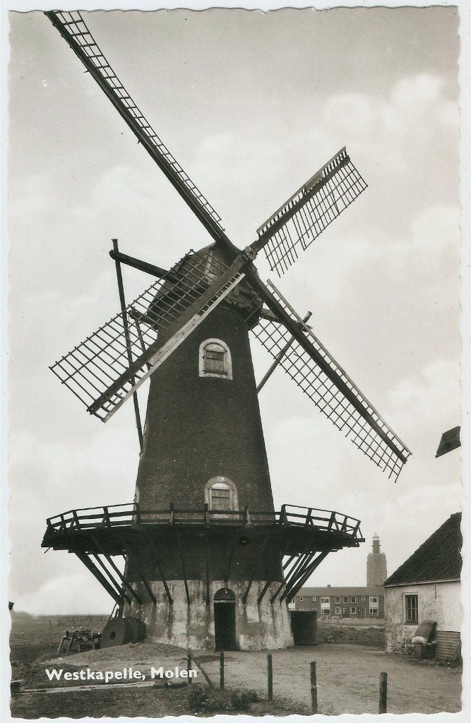 Westkapelle Molen De noorman in verval vuurtoren ca. 1960, Ophalen of Verzenden, 1960 tot 1980, Ongelopen, Zeeland