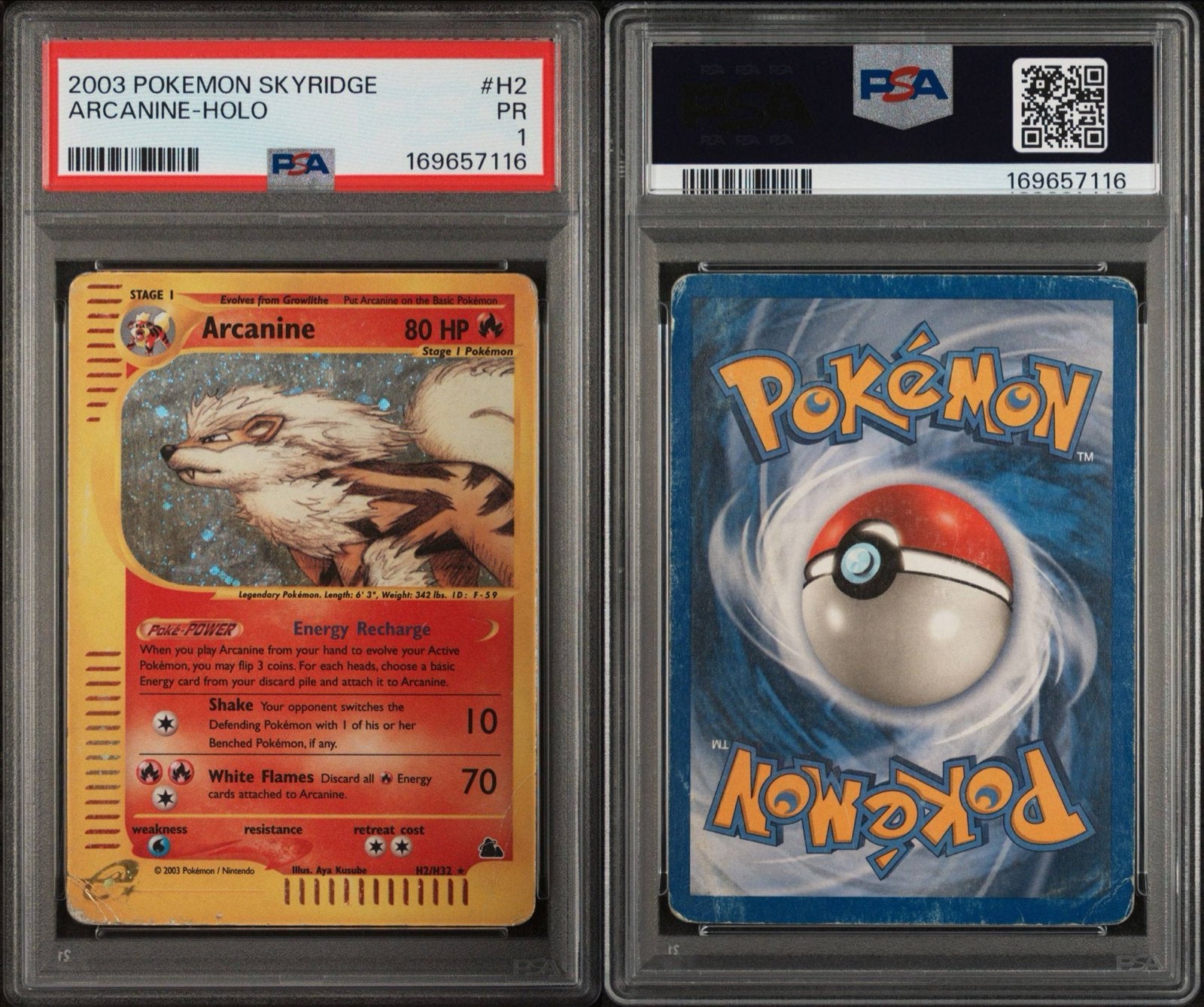 2003 Pokémon Skyridge Arcanine-Holo PSA 1 PR, Ophalen of Verzenden, Gebruikt, Losse kaart, Foil