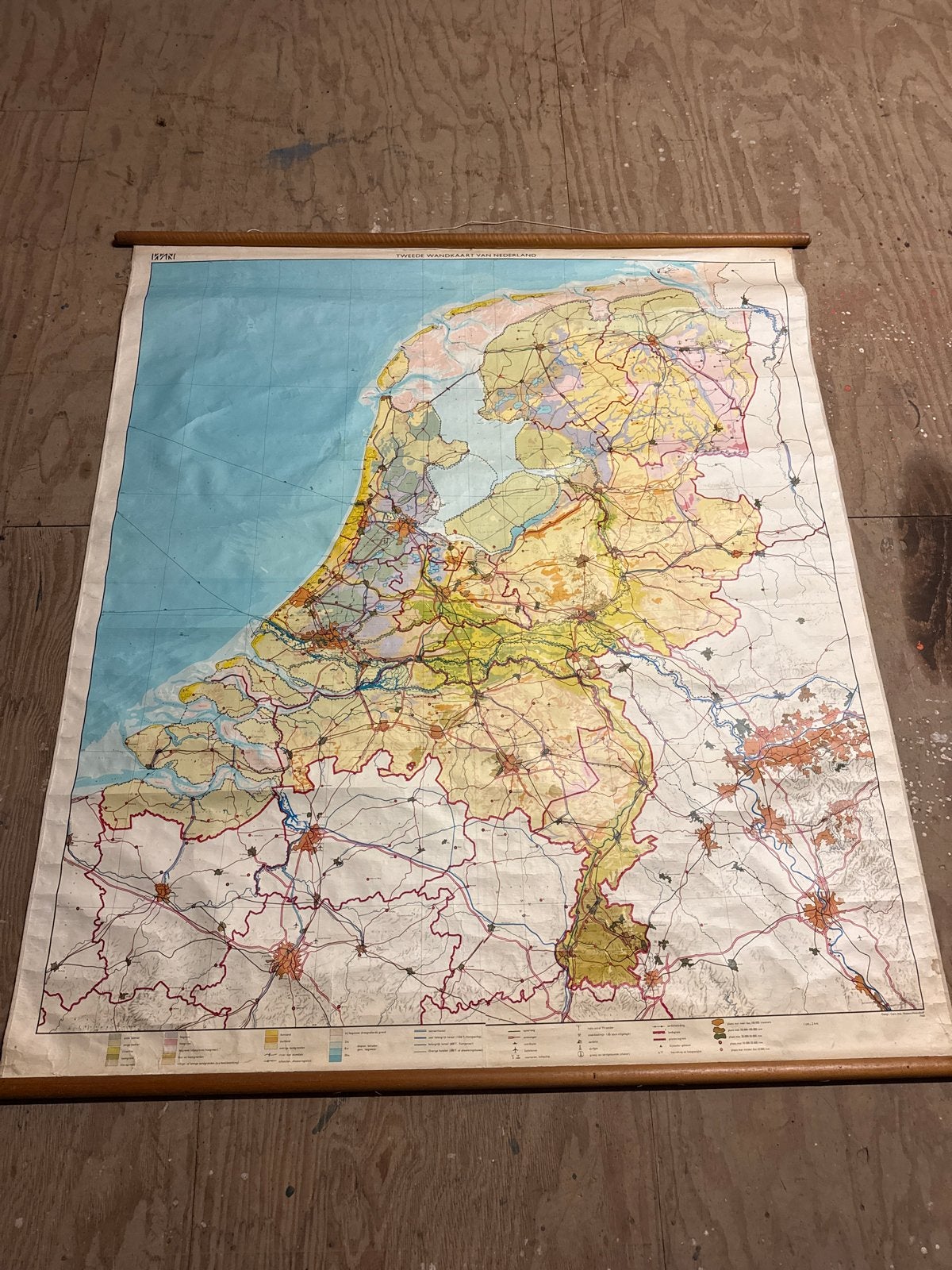 Vintage Wandkaart Nederland 155x176 cm 1968, Ophalen, 1800 tot 2000, Nederland, Landkaart