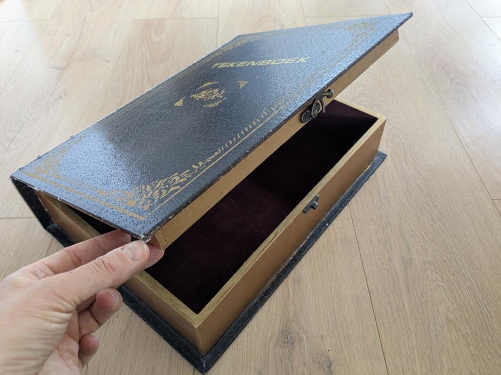 Vintage opbergboek hout met antieke details, Ophalen of Verzenden