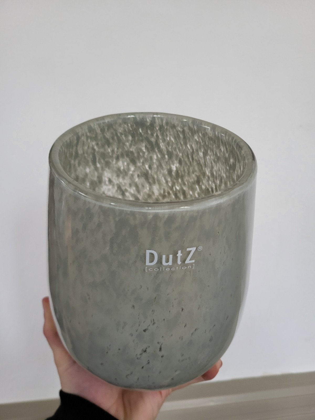 DutZ Collection glazen vaas/windlicht - Grijs gespikkeld, Met patroon/structuur, Nieuw, Ophalen of Verzenden, Glas