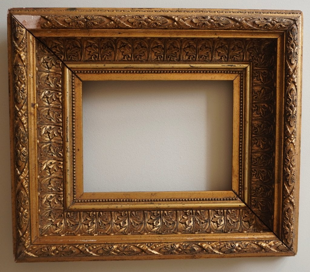 Schilderijlijst klein oud goud eiken gips hout 19 x 14 cm, Gebruikt, Schilderijlijst, Ophalen of Verzenden, Goud
