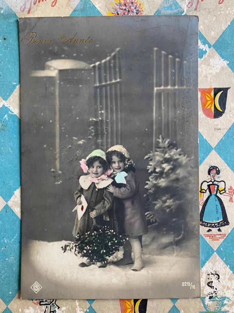 1913 Bonne Année - meisjes in de sneeuw (EL), Ophalen of Verzenden, Voor 1920, Gelopen, Feest(dag)