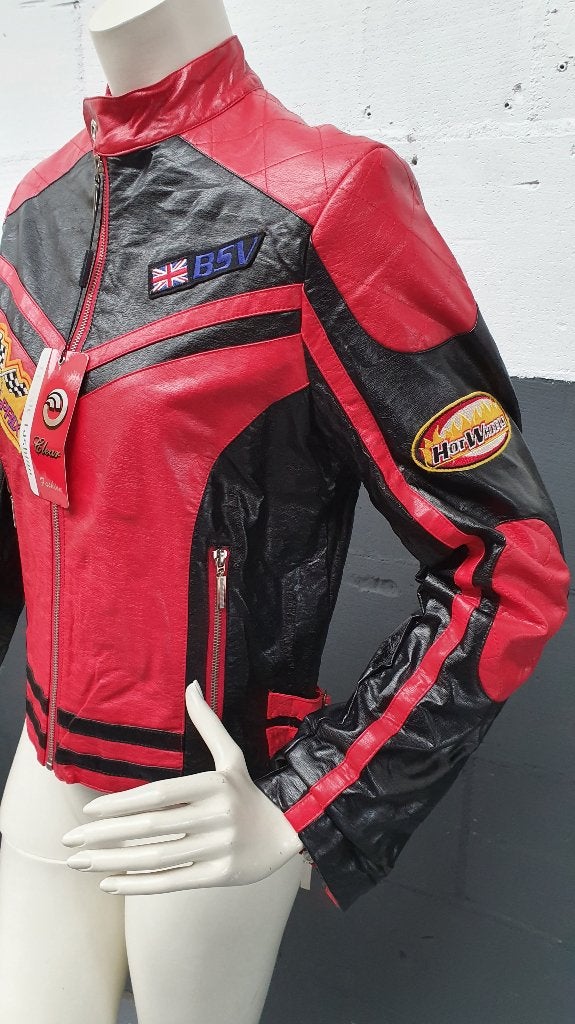 Stoer leren jasje, race jas, bikerjas. Rood zwart, mt M. S24, Tweedehands verkoop, Tweedehands verkoop, Ophalen of Verzenden, Rood