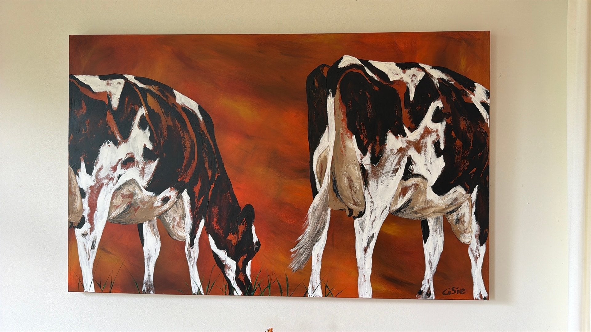 Schilderij met koeien van CiSie (Cilia Sietsma) 160x100, Antiek en Kunst, Ophalen, Textiel, Ophangklaar, Acrylverf