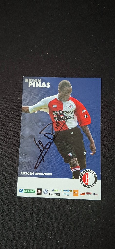 Spelerskaart met handtekening; Brian Pinas # Feyenoord, Ophalen of Verzenden, Nieuw, Feyenoord, Spelerskaart