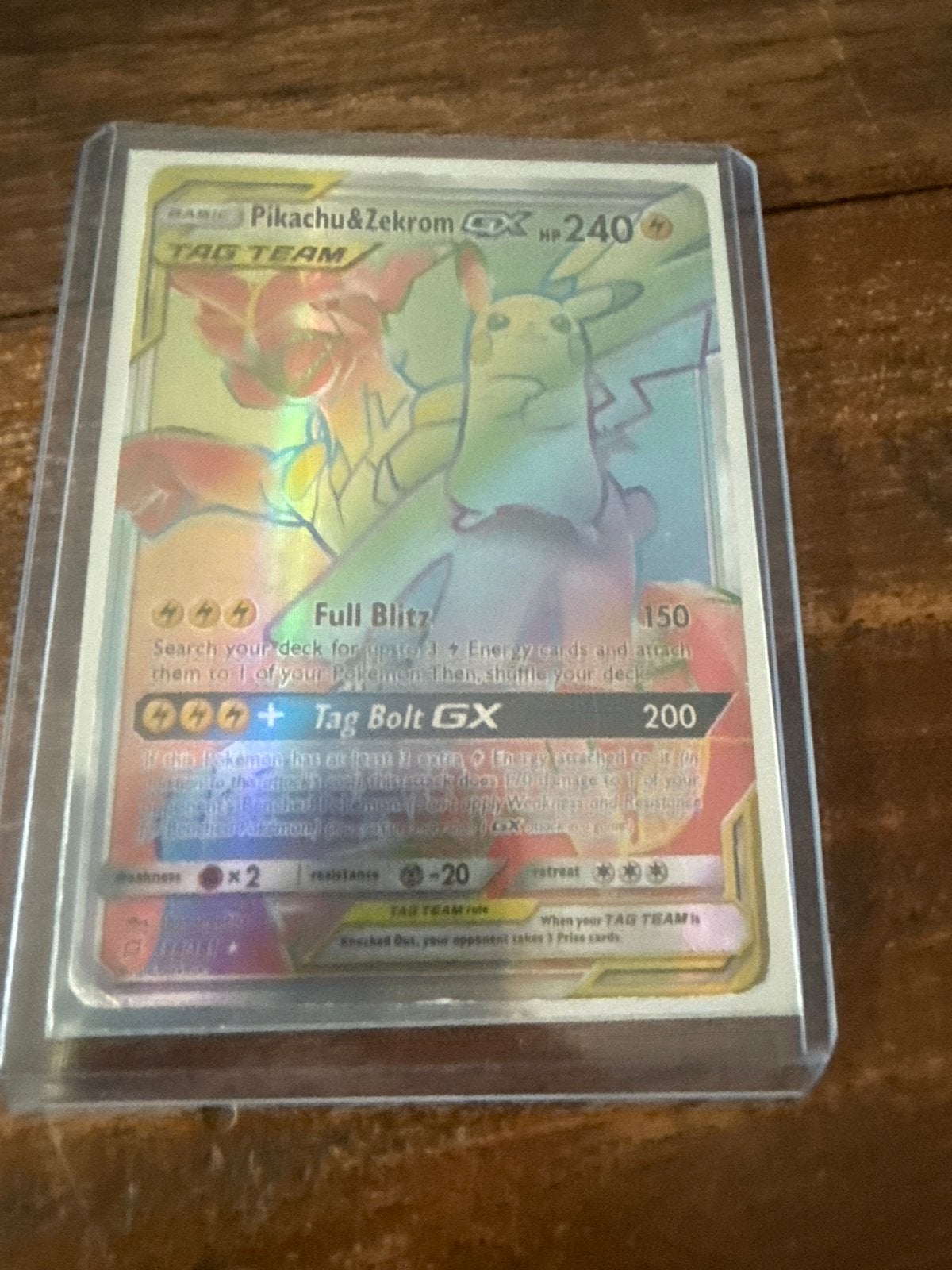 Pikachu & Zekrom GX Tag Team Rainbow Rare Pokémon Kaart, Ophalen of Verzenden, Gebruikt, Losse kaart, Foil
