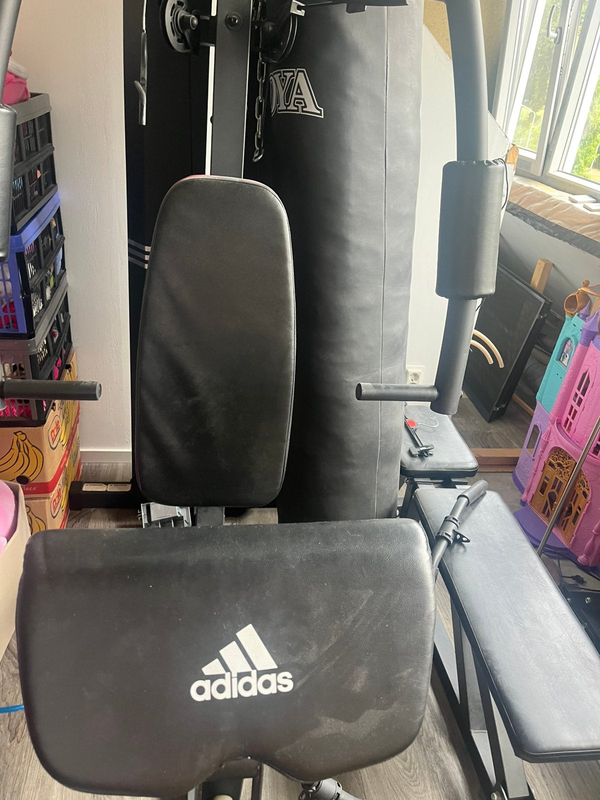 Complete fitness set: gewichten, dumbells, buikspierbank, bo, Sport en Fitness, Ophalen, Krachtstation, Armen, Zo goed als nieuw
