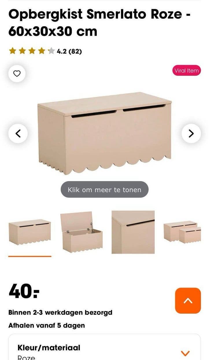 Nieuwe Smerlato speelkist roze 60x30x30 cm van Kwantum, Kinderen en Baby's, Ophalen, Nieuw, Overige typen