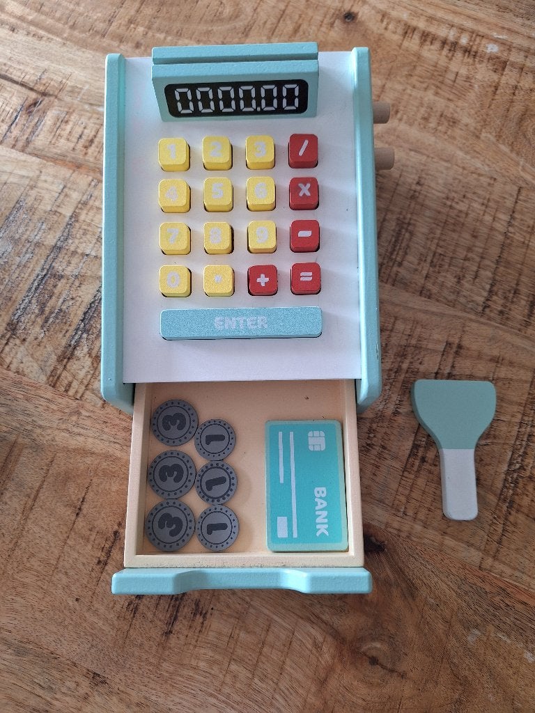 Tekoop : Houten speelgoed kassa, Kinderen en Baby's, Ophalen of Verzenden, Gebruikt, Overige typen