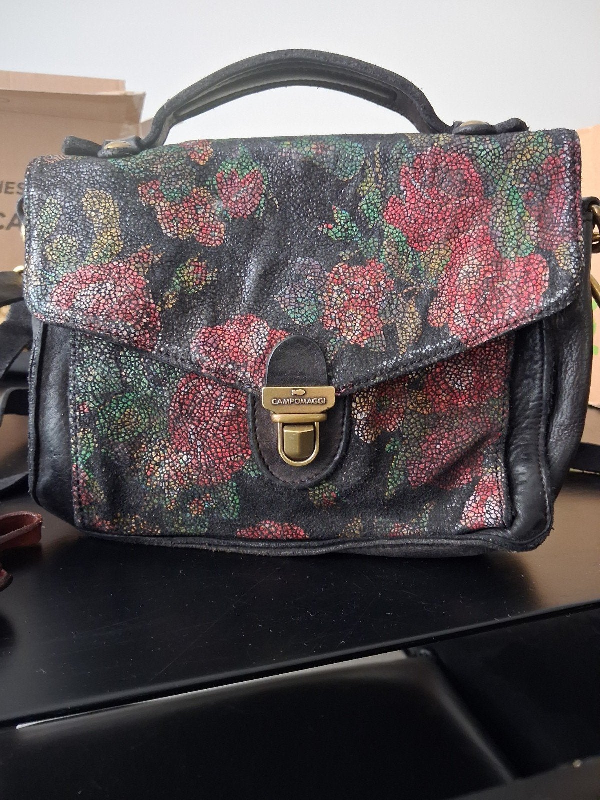 Campomaggi handtas met bloemenprint, Verzenden, Nieuw, Zwart, Handtas