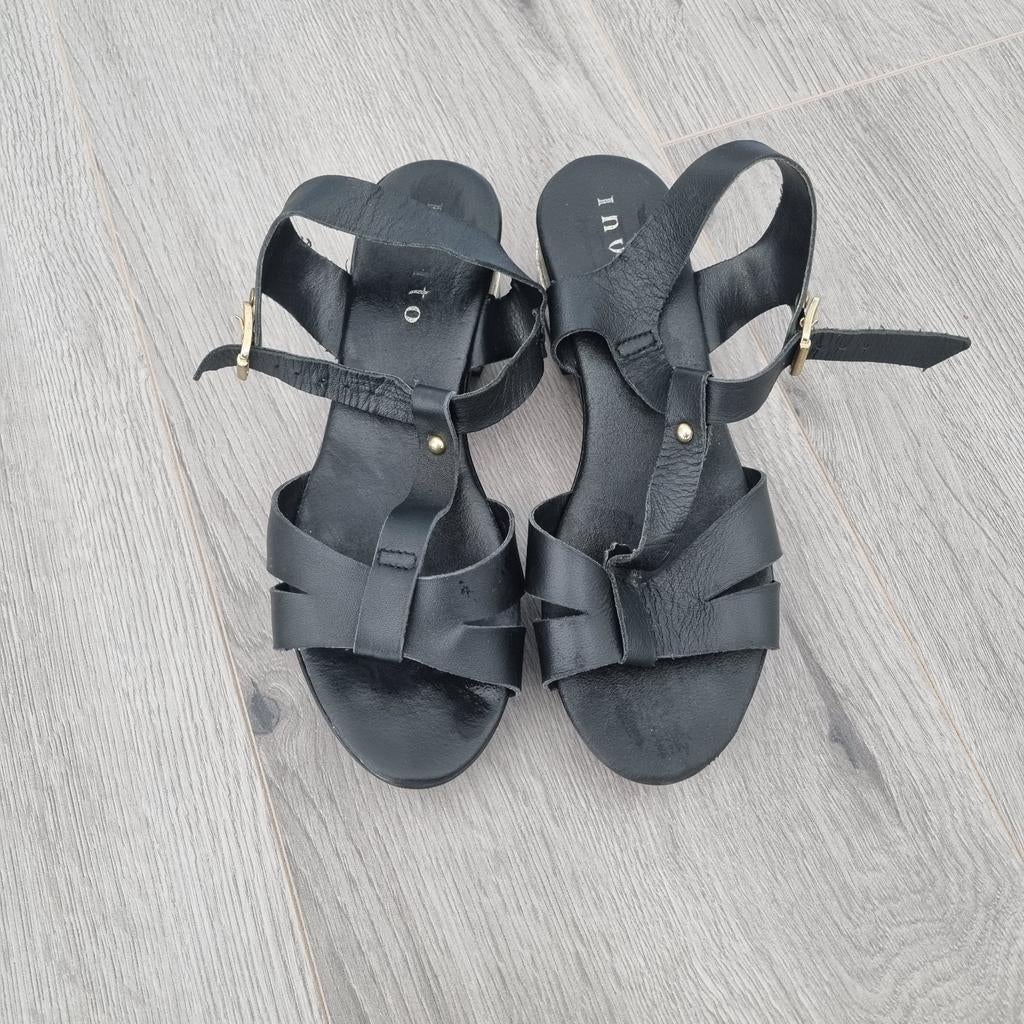 Zwarte lederen platform sandalen Invito - maat 37 - Plateau, Kleding | Dames, Schoenen, Zwart, Invito, Gedragen, Sandalen of Muiltjes