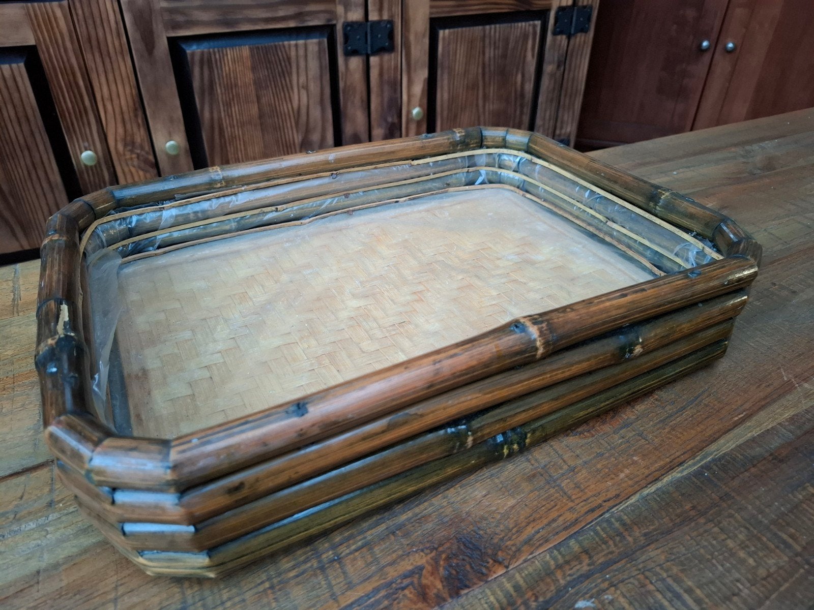 Bamboe dienblad, Huis en Inrichting, Woonaccessoires | Dienbladen, Ophalen of Verzenden, Zo goed als nieuw, Rechthoekig, Hout