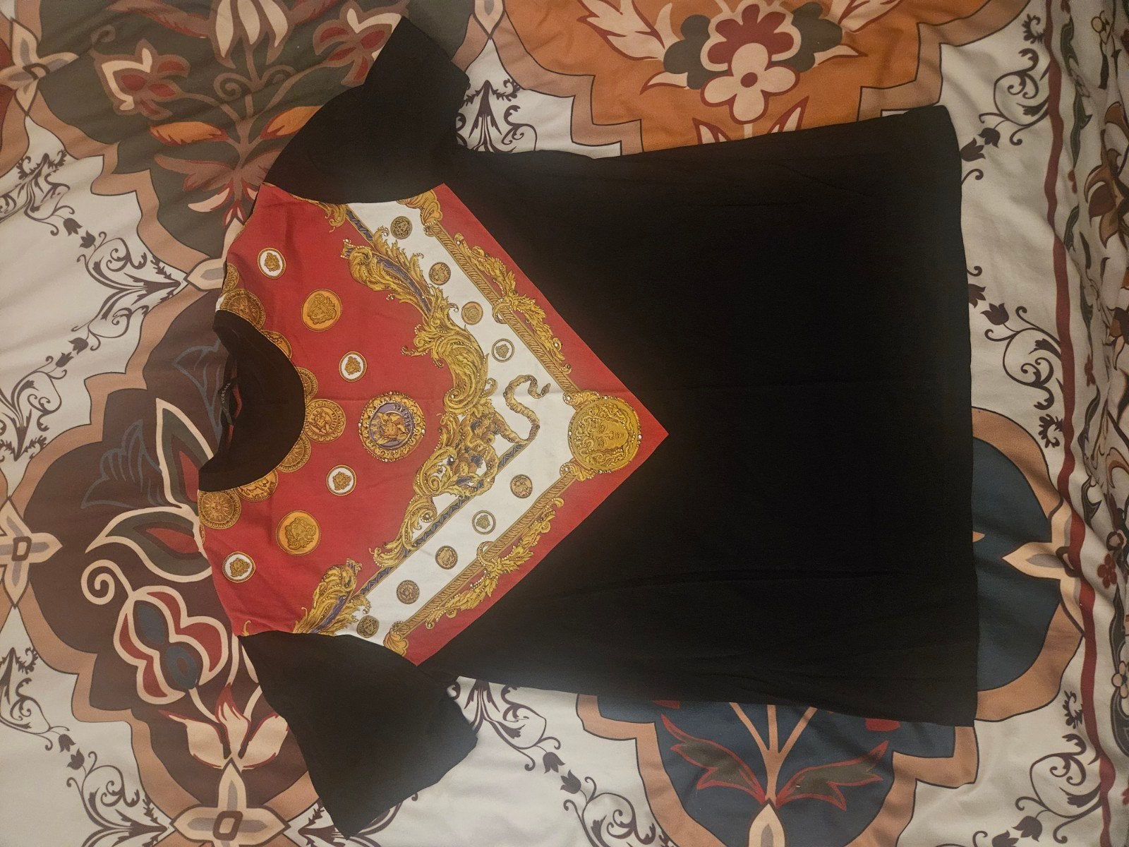 Versace T-shirt met barokprint - Maat L, Maat 52/54 (L), Verzenden, Zwart, Zo goed als nieuw