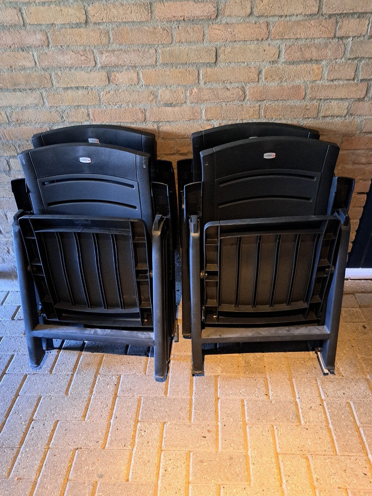 4x Verstelbare tuinstoelen - Donkergrijs kunststof, Ophalen, Gebruikt, Kunststof, Verstelbaar
