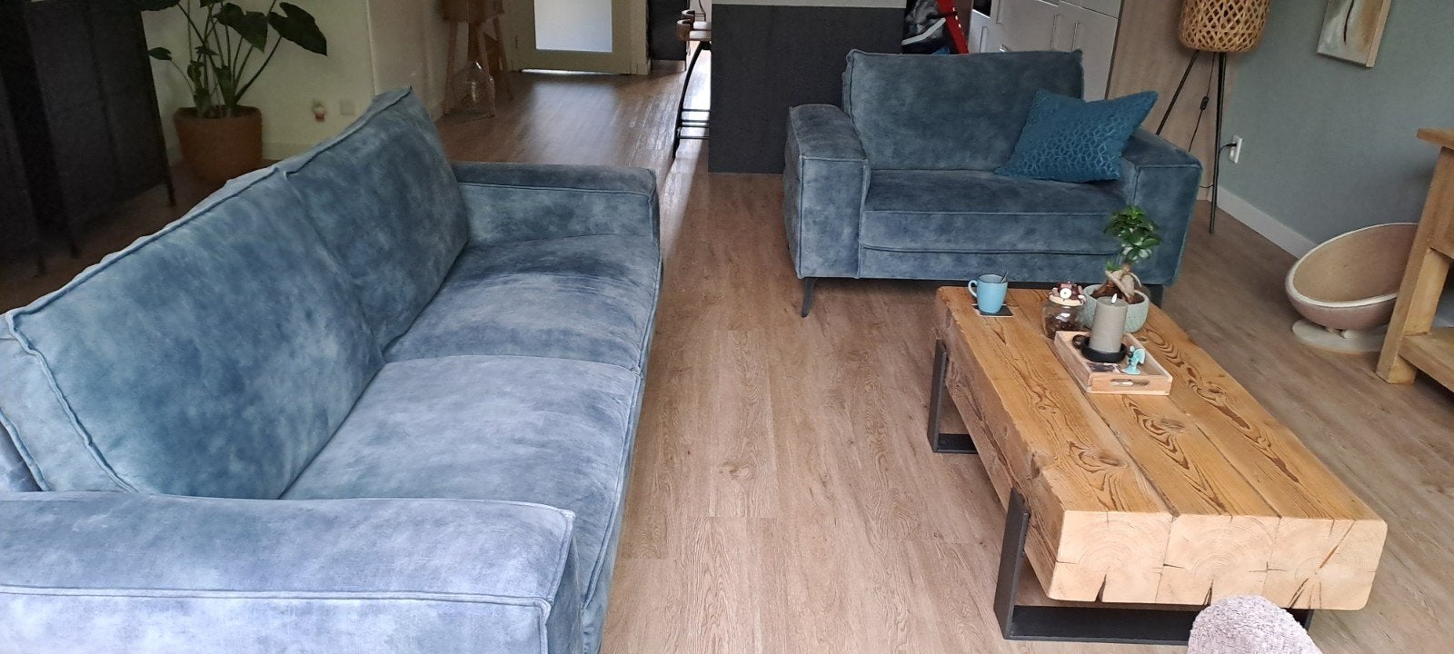 BIJNA GRATIS 3zitsbank en Loveseat industriële uitstraling, Ophalen of Verzenden, Zo goed als nieuw, Stof, Modern industrieel