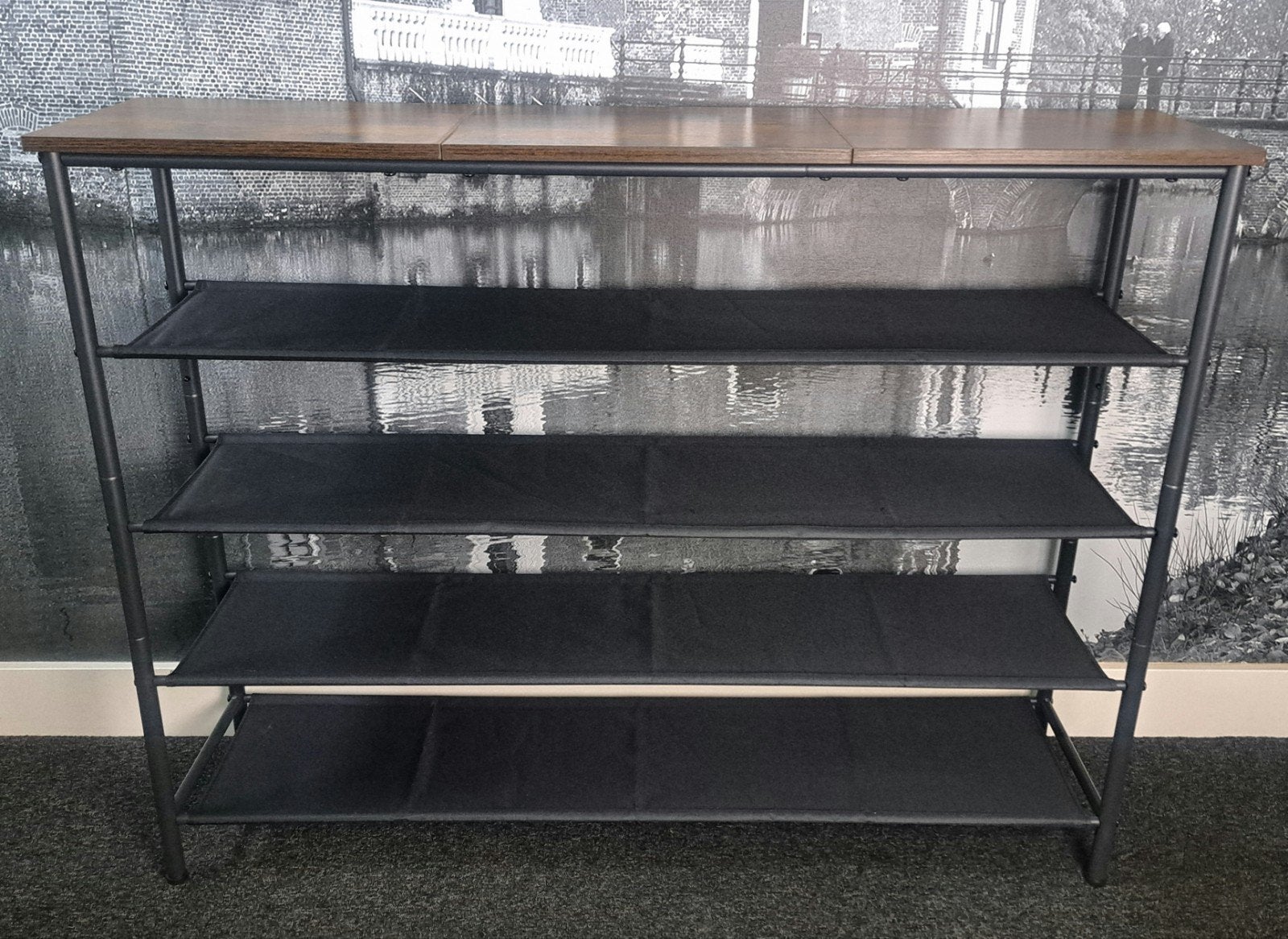 Schoenenkast met 5 etages - Bruin/Zwart - B120xD30xH91 cm, Huis en Inrichting, Kasten | Schoenenrekken, Ophalen, Zo goed als nieuw