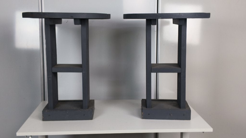 Set van 2 houten bijzettafels grijs, Ophalen, Gebruikt, A, A