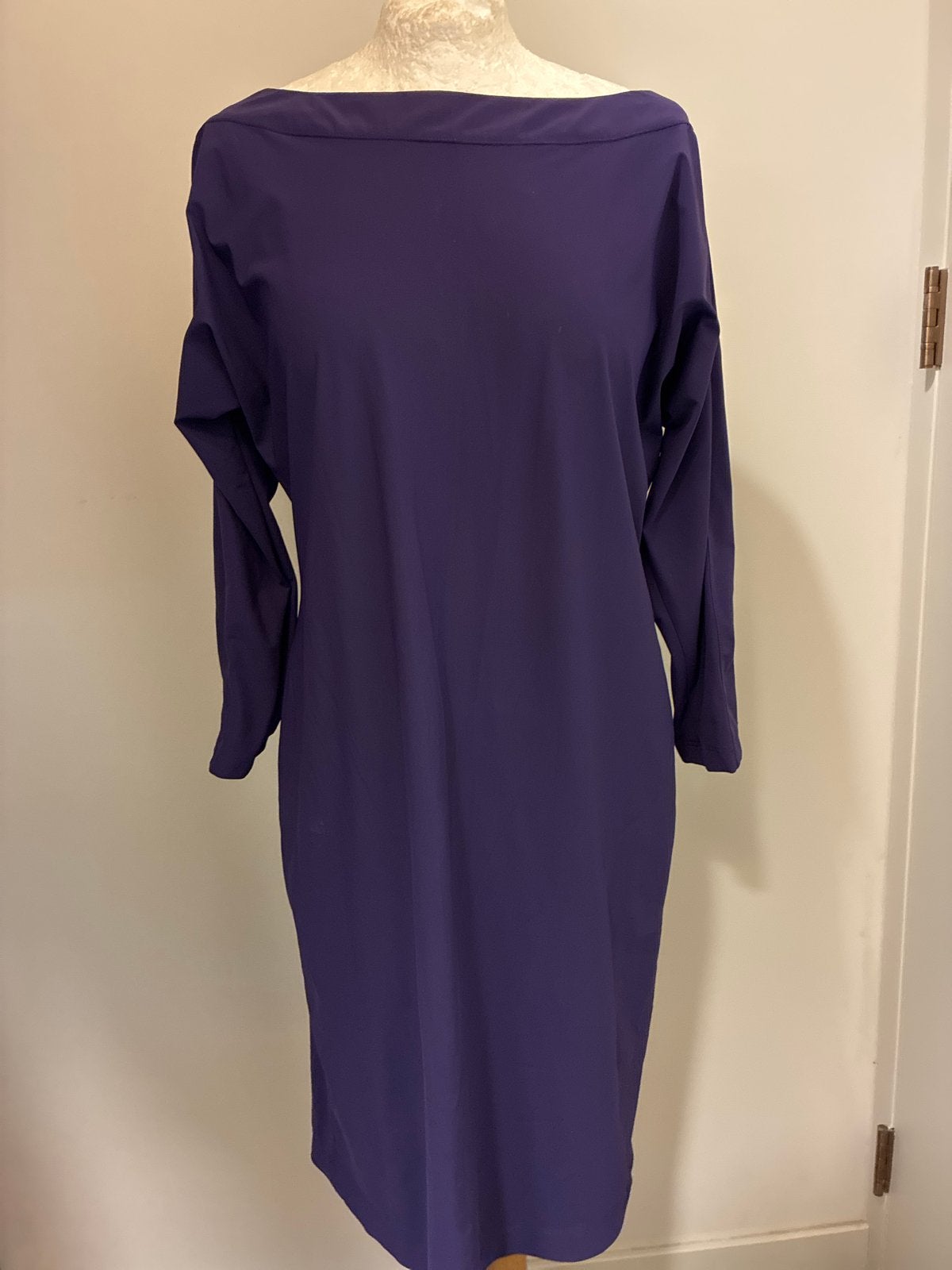 LaDress paarse jurk met boothals, travelstof, maat M, Kleding | Dames, Jurken, Ophalen of Verzenden, Zo goed als nieuw, Maat 38/40 (M)