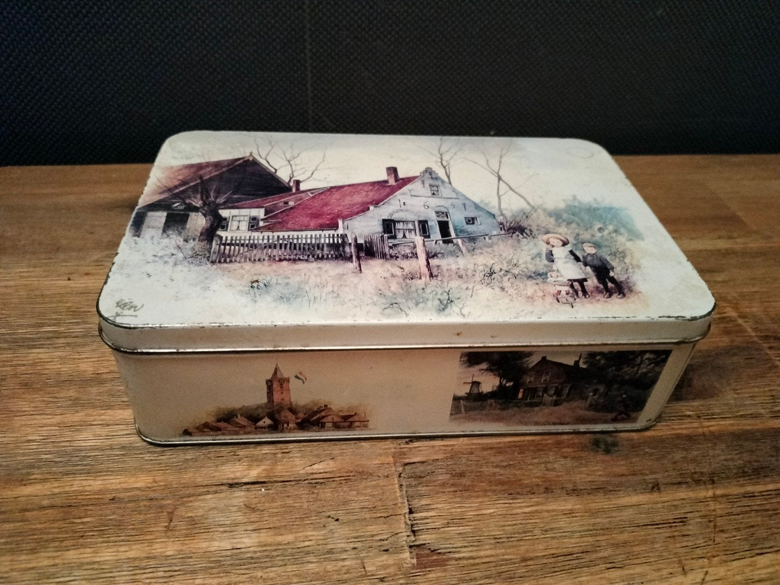 Vintage koekblik met Rien Poortvliet afbeeldingen, Antiek en Kunst, Ophalen of Verzenden