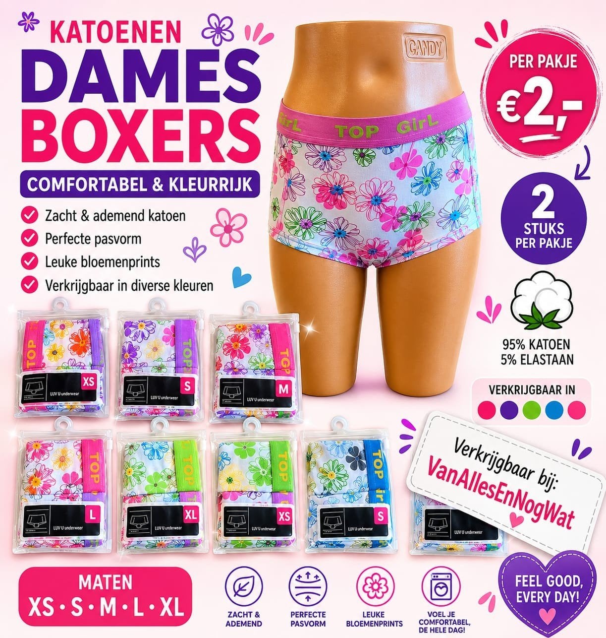 Katoenen Dames Boxershorts - Comfortabel & Kleurrijk, Kleding | Dames, Ondergoed en Lingerie, TOP Girl, Ophalen, Overige kleuren