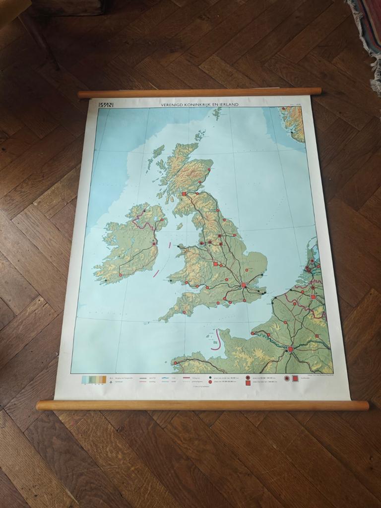 Vintage Landkaart Verenigd Koninkrijk en Ierland, Boeken, Atlassen en Landkaarten, Gelezen, Verenigd Koninkrijk, Ophalen of Verzenden