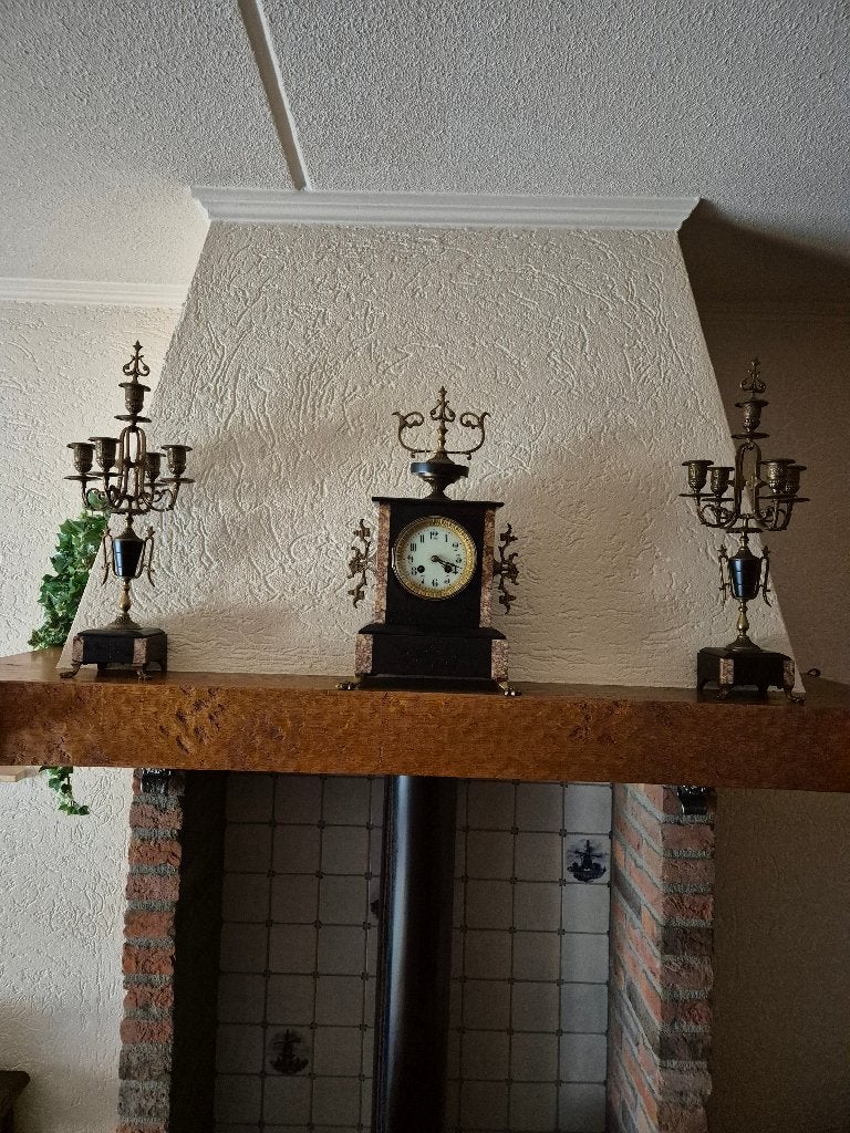 zwart marmer antiek klokkenstel met kandelaars, Ophalen
