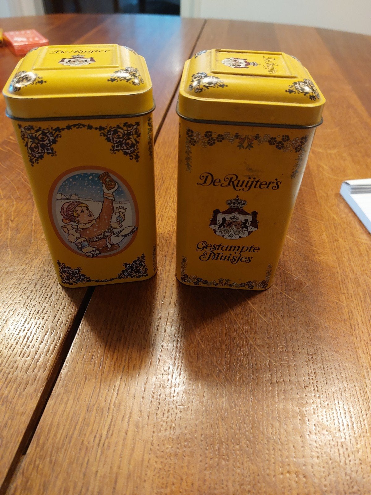 2 Vintage De Ruijter Gestampte Muisjes Blikken, Ophalen of Verzenden, Gebruikt, Overige