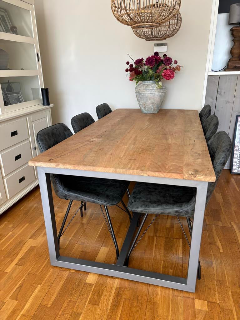 Eetkamertafel mangohout blad 200 cm, Ophalen, Gebruikt, 200 cm of meer, 50 tot 100 cm