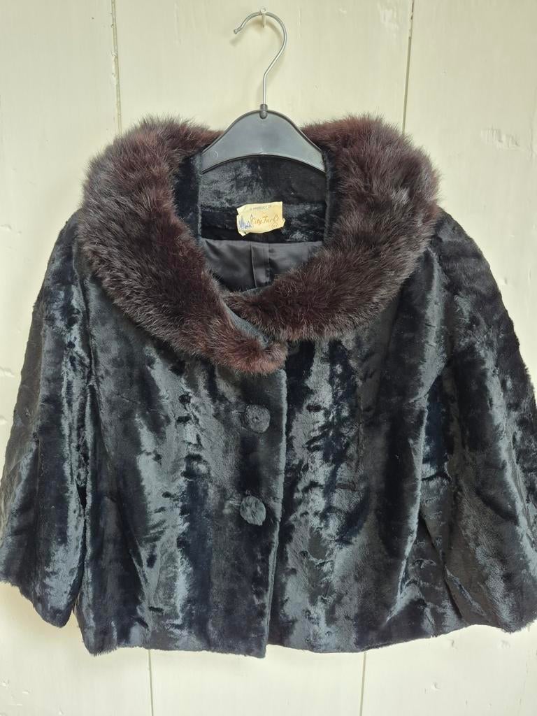 Vintage bontjasje uit jaren 60, Kleding | Dames, Jassen | Winter, Ophalen of Verzenden, Zo goed als nieuw, Maat 36 (S), Zwart