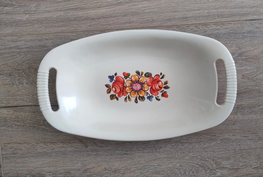 Vintage jaren '70 Emsa beige serveer schaal met handgrepen., Ophalen of Verzenden, Huis en Inrichting