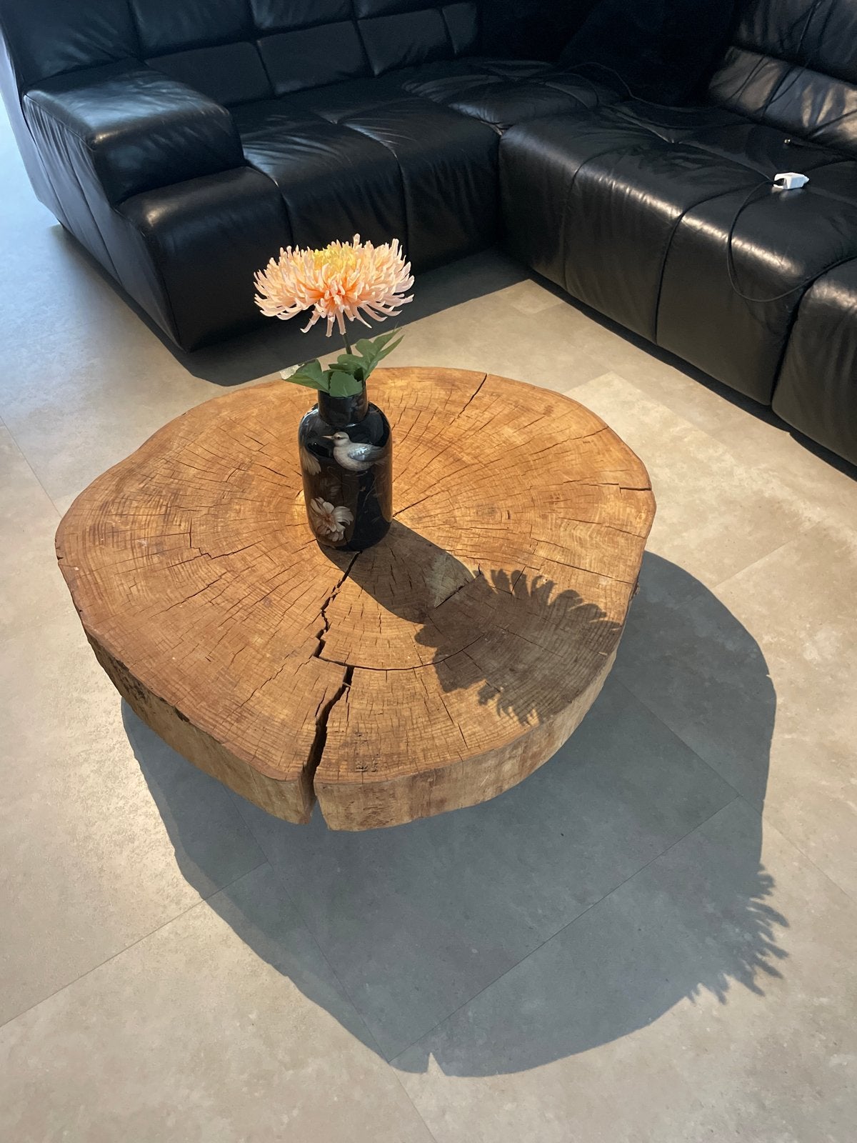 Salontafel van massief hout, rond, op wielen, Ophalen, Gebruikt, Rond, 50 tot 100 cm