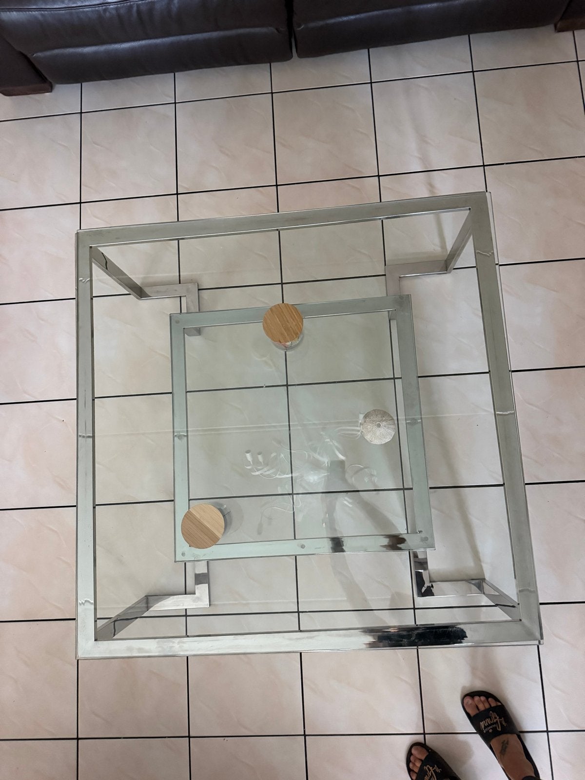 Glazen salontafel met aluminium frame, 100x100 cm, Huis en Inrichting, Tafels | Salontafels, Ophalen, 100 tot 150 cm, Vierkant