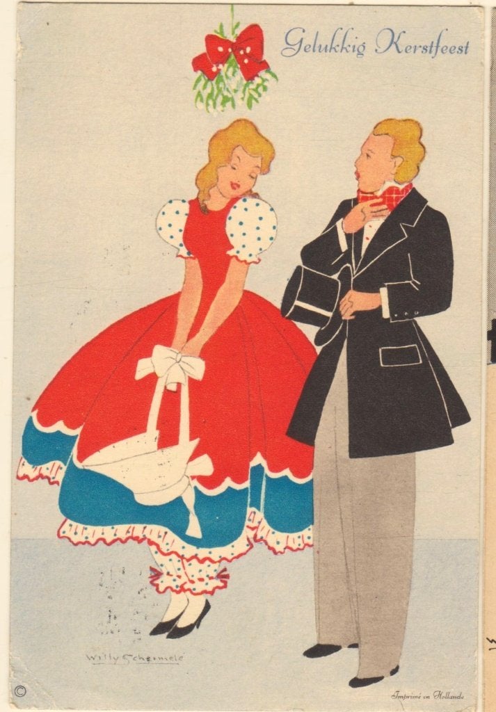 verliefd koppeltje  =kaart van Willy Schermele, Verzenden, 1940 tot 1960, Gelopen, Sterren en Beroemdheden