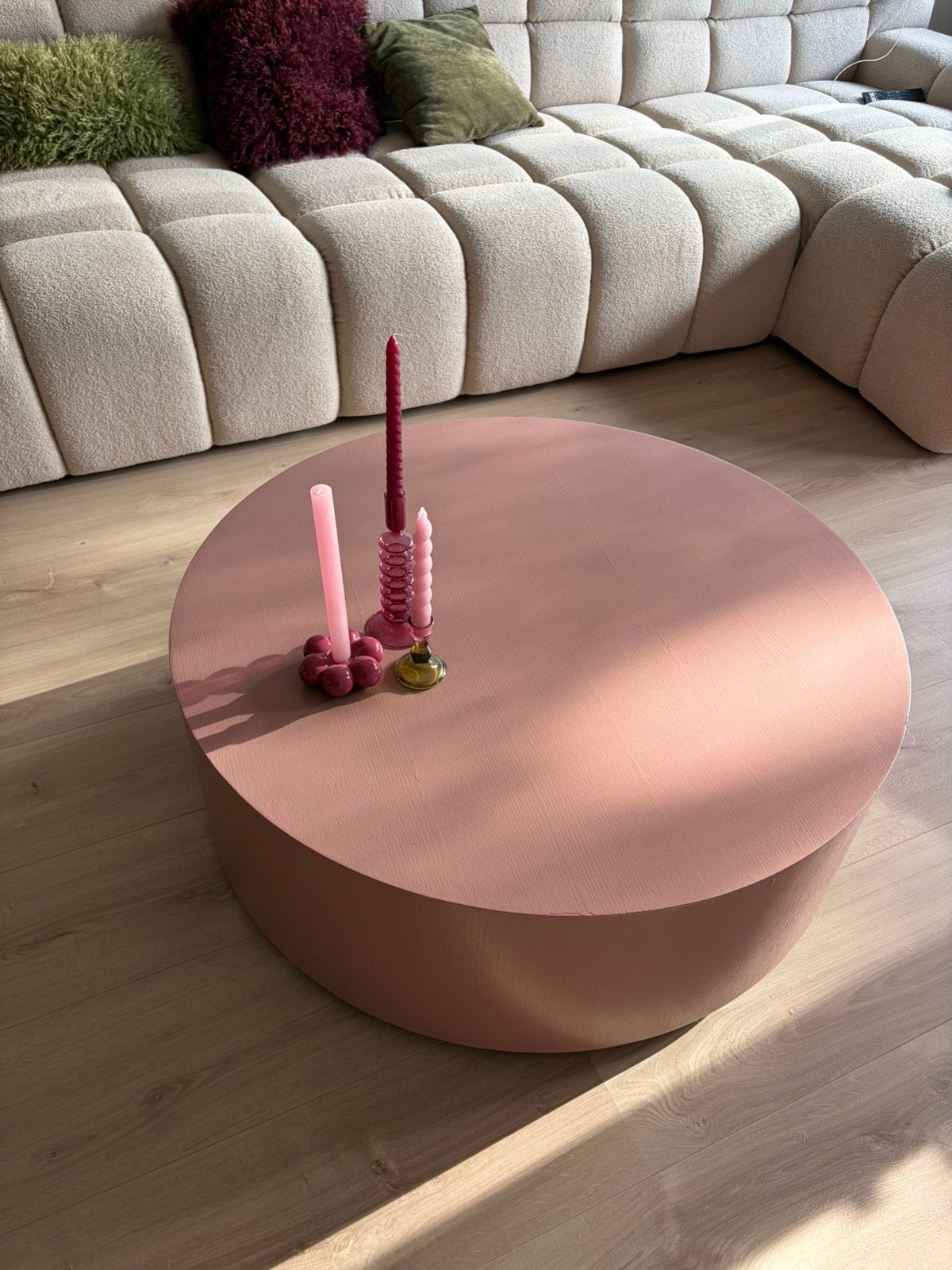 Ronde salontafel oud roze woood, Ophalen, Zo goed als nieuw, Rond, 50 tot 100 cm