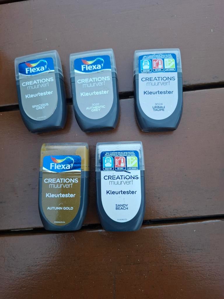 Flexa Creations Muurverf Kleurtesters (5 stuks), Gebruikt, Overige kleuren, Ophalen of Verzenden, Verf