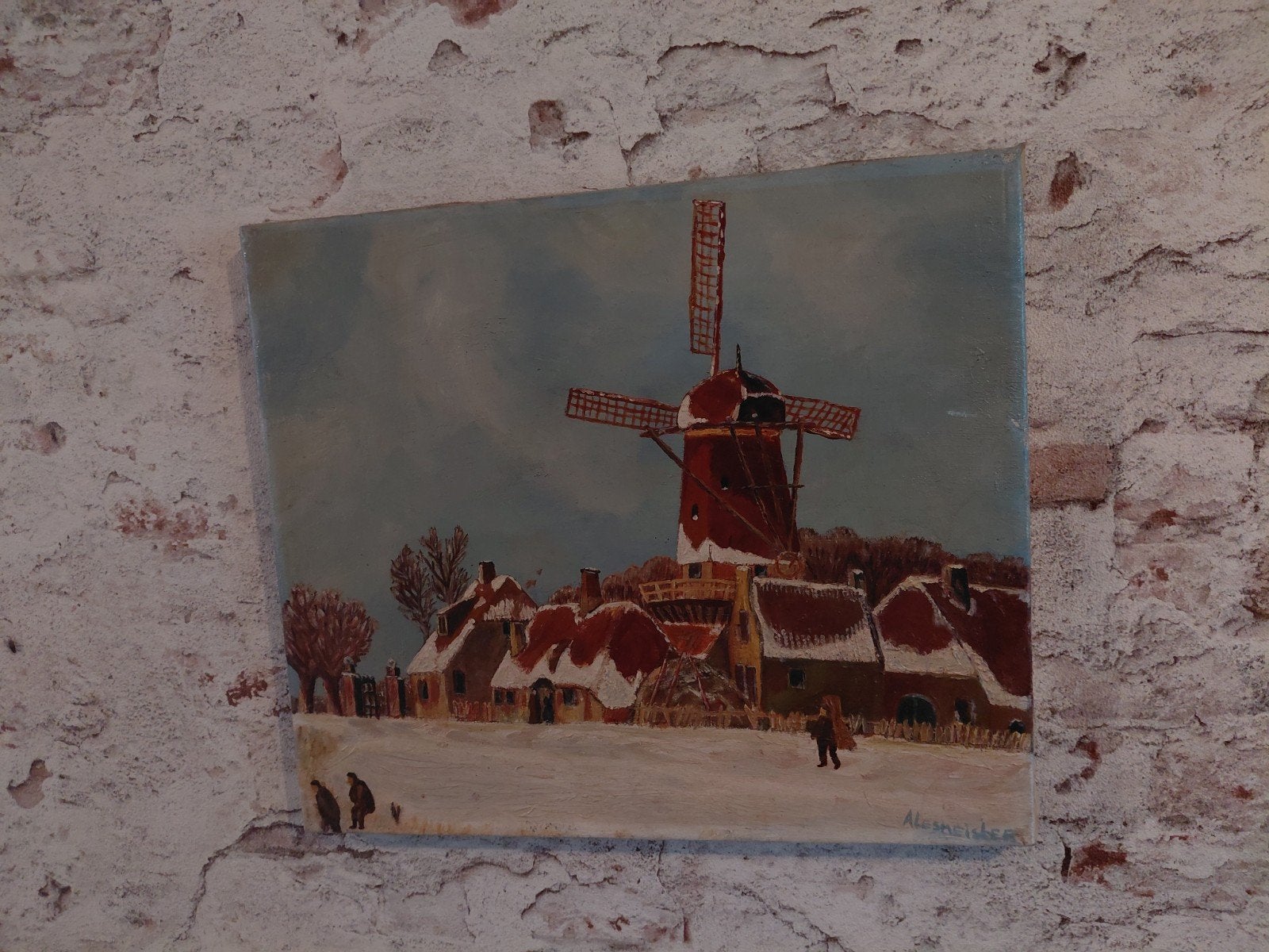 Olieverfschilderij winterlandschap, Ophalen of Verzenden
